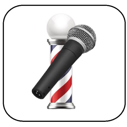 Handheld mic superimposed over barber pole